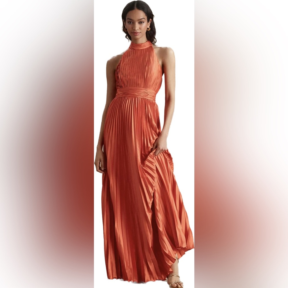 Anthropologie Mac Duggal pleated Halter Neck Gown
